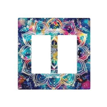 Imagem de Boho Bohemian Floral Mandala Flor 2 Gang Double Rocker/Decorator Light Switch Cover Decorativo GFCI Placa de Parede Placa Elétrica Decoração de Casa Quarto Arte Decoração