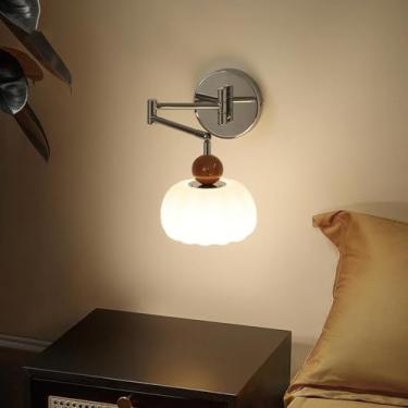 Imagem de Arandelas de abóbora cromadas LED braço oscilante arandela de parede ajustável lâmpada de leitura de cabeceira 12W luminária de decoração nórdica para casa, 3000K/4000K/6000K comutável, luz