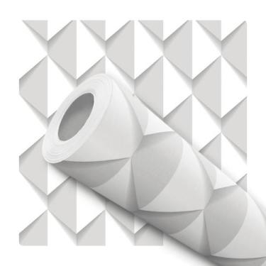 Imagem de Papel de Parede Adesivo Geométrico Branco Gesso Efeito 3D Moderno Quar