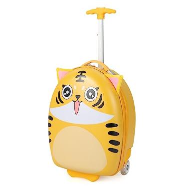 Imagem de Olakids Bagagem infantil, mala de mão com rodinhas de 40 cm para meninas e meninos com rodas giratórias piscando, capa rígida para carrinho de viagem para crianças pequenas, Tigre amarelo, Luggage