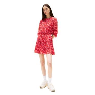 Imagem de Tommy Jeans Vestido feminino de manga comprida com estampa floral, Flores pequenas vermelhas no topo, GG