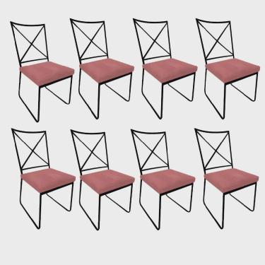 Imagem de Kit 08 Cadeiras Sala de Jantar Escritório Office Clark Industrial Ferro Preto Suede Rose Gold - Ahz Móveis