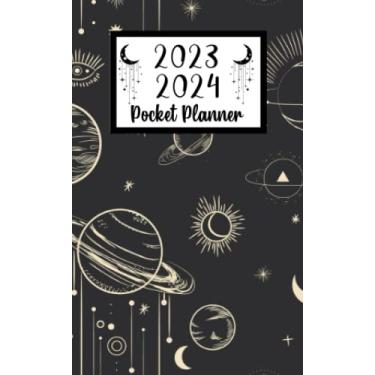 Imagem de 2023 2024 pocket planner For Purse Gold Celestial Sun Moon lovers: 2 year Pocket Calendar January 2023 to December 2024 | 24 Months Monthly Planner & ... Holidays | Celestial Sun Moon Stars Cover