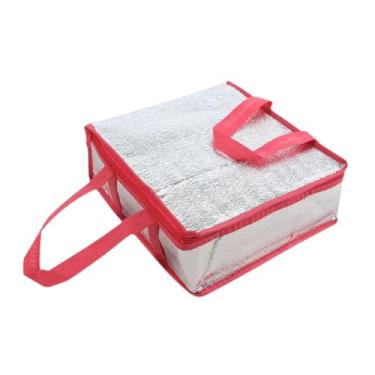 Imagem de Fenteer Bolsa de entrega de pizza saco de alimentos isolados mais quente transportadora de pizza à prova d'água para uso profissional com comida quente e fria, Rose Red Red 23x23x10cm