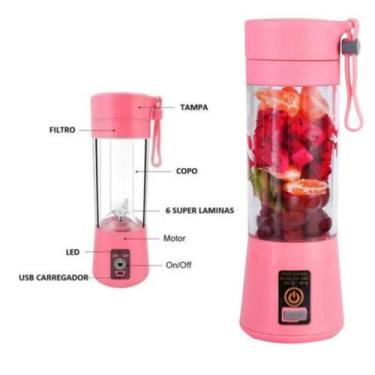 Imagem de Garrafa Mixer Liquidificador Copo Portátil Recarregável Rosa - Juice M