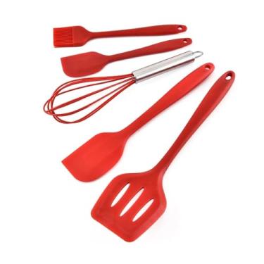 Imagem de Kit de Utensílios Para Cozinha 5 Peças de Silicone Antiaderente, Espatulas, Fouet (Batedor de Ovos) (Vermelho)