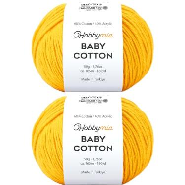 Imagem de HobbyMia Fio de algodão para bebês para crochê - 50 g / 180 m - (2) fio fino, peso esportivo - fio Amigurumi macio para linha de crochê - 60% algodão e 40% acrílico (amarelo mostarda, 2 bolas)