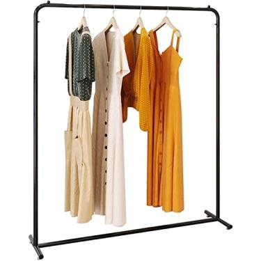 Imagem de LIFOND Cabide para roupa com rodas, cabide independente de metal resistente, fácil de montar para armazenamento de roupas, suporte de exibição, barra de roupa para decoração de quarto, preto A