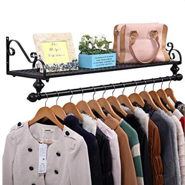 Imagem de CUTPOIY Estante de ferro forjado preto para pendurar na parede, prateleira de roupas, prateleiras de loja de roupas, rack de roupas de varejo, bolsa de sapatos, armazenamento de expositor, cabideiro