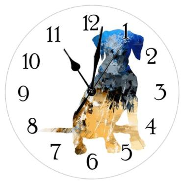 Imagem de LILINWAN Relógio artístico de buldogue francês em aquarela, buldogue francês, colorido, silhueta de cachorro, presente para amantes de cães, pendurado, relógio de parede silencioso de quartzo operado