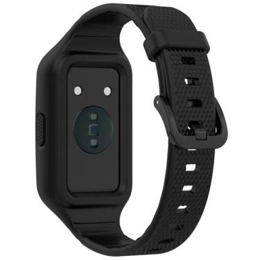 Imagem de MOTONG Pulseira de substituição compatível com Huawei Band 10 – Pulseira TPE Repalcement compatível com Huawei Band 10/9/8/7 (preto), Medium, Quartzo sintético