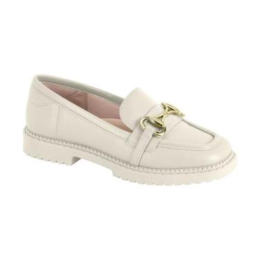 Imagem de Sapato Mocassim Feminino Moleca Loafer Fivela Clássico, Branco off, 35