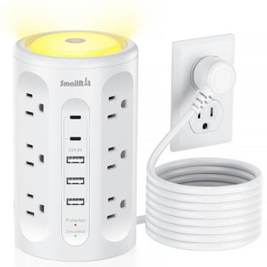 Imagem de SMALLRT Protetor De Surtos, Torre De Régua De Energia Com 5 Portas Usb E Luz Noturna, Cabo De Extensão De 10 Pés Com 12 Tomadas Ca Múltiplas (Branco)