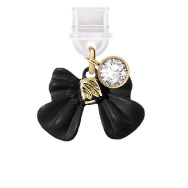 Imagem de ELISE & FONDA TP607 Tipo-C porta de carregamento plugue antipoeira pequeno arco 3D pintura spray pingente celular para iPhone 15/16/Samsung/OnePlus/Xiaomi/oppo telefones Android (preto)