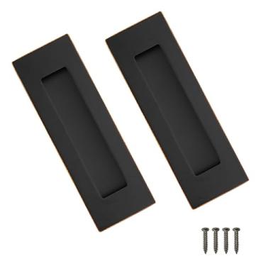 Imagem de youthua Puxadores de descarga de dedo embutidos, puxadores de porta de bolso, para maçanetas de portas deslizantes, portas duplas de aço inoxidável retangulares puxadores de porta (preto vintage, 15