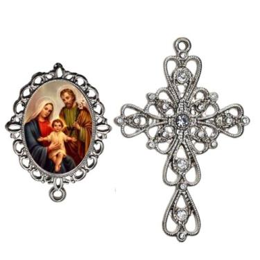 Imagem de Crucifixo Arabesco Terço de Noiva Relicario Sagrada Familia Peças para