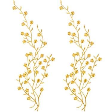 Imagem de OIIKI Apliques de ouro para vestidos 2 peças, apliques bordados a ferro sobre ameixa, apliques de tecido de renda floral, enfeite bordado para artesanato em roupas