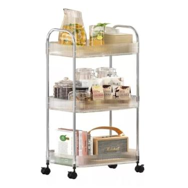 Imagem de Carrinho Organizador 3 Andares Prateleira Multiuso Acrílico Rodinhas para Casa Banheiro Estética Livros