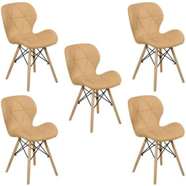 Imagem de Kit 05 Cadeiras Charles Eames Eiffel Slim Wood Estofada - Nude Escuro