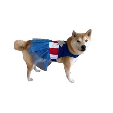 Imagem de ComfyCamper Fantasia de cachorro 4th of July Cape America XS XXL EUA listras tutu camisetas fantasias de Halloween, P