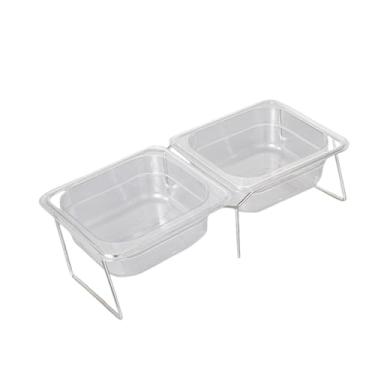 Imagem de Generic Tigela de comida para gatos inclinada, aço inoxidável, suporte para proteção do pescoço, 15°, inclinada para gatos e filhotes, tigela de acrílico, Tigela Dupla