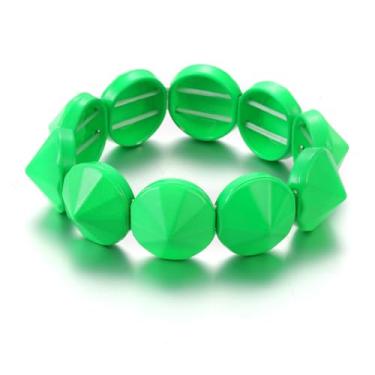 Imagem de Xanight Pulseira elástica Conus Spikes, pulseira elástica de festa hip hop, joias punk de metal para mulheres, pulseiras modernas estilo boho 19 mm, discos de liga metálica, cores neon, Medium, Zinco