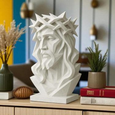 Imagem de Escultura "Silêncio Sagrado" - Face de jesus em abstrato com coroa de 