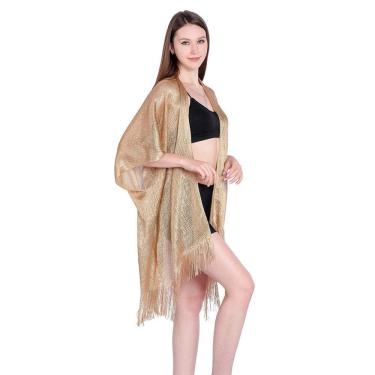 Imagem de Saída de Praia com Franjas Metálico Nova Moda Para o Verão