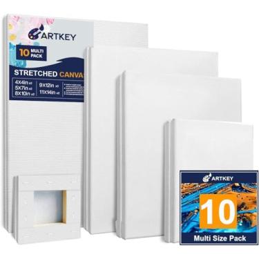 Imagem de Artkey Telas Esticadas para Pintura 4X4, 5X7, 8X10, 9X12, 11X14" Pacote de 10, 10 Onças com Primer Triplo Sem Ácido 100% Algodão Tela de Arte Em Branco para Pintura A Óleo Acrílicos Derramando e Mídia