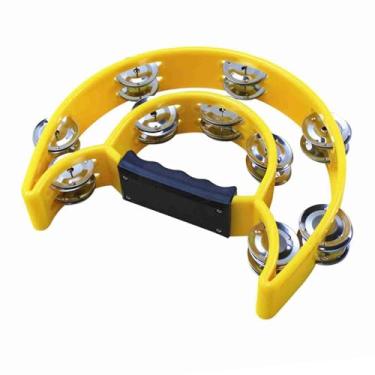 Imagem de LiebeWH Double Row Plástico Tambourine Com Jingles de Metal, Tambor de Percussion de Mão para a Festa da KTV, Pandeiro Portátil (Amarelo)