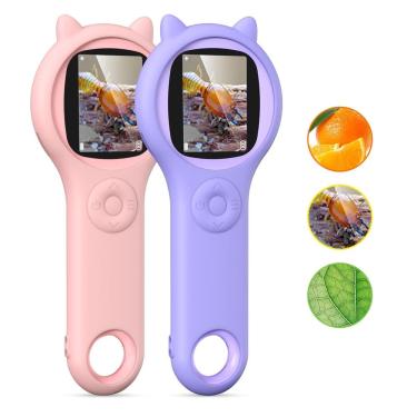 Imagem de Microscópio Ashfly Pink/Purple 200X portátil para crianças de 3 a 12 anos