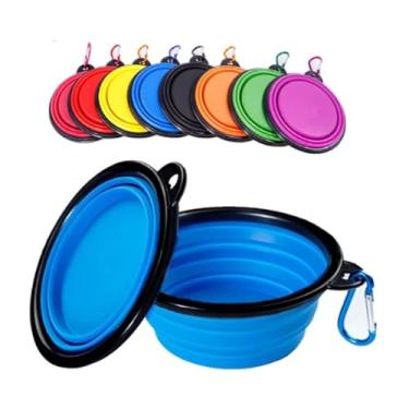 Imagem de Bebedouro Comedouro Retrátil Silicone para Cachorro Cães Gato Pet Dobrável 350ml com Mosquetão