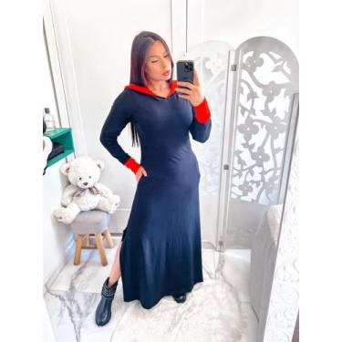 Imagem de vestido longo com capuz - neide modas, Preto, Vermelho, p 38