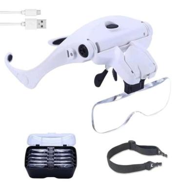Imagem de Óculos Lupa com 5 Lentes e LEDs Ajustáveis para Cirurgia e Reparo Elet