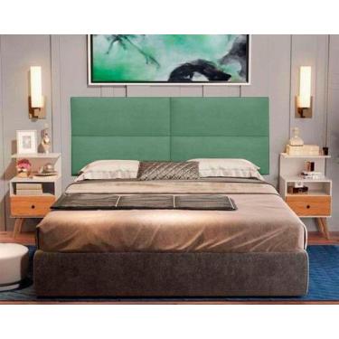 Imagem de Cabeceira Casal Estofada Suspensa com 4 detalhes - Verde Menta Suede -