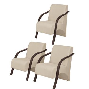 Imagem de Kit3 Poltronas Decorativas Vênus 1 Lugar Braço Pé Madeira D Salla Sued