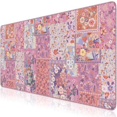 Imagem de HAOCOO Capa de mesa rosa, lindo tapete de teclado floral com bordas costuradas, tapete de mesa antiderrapante rosa para decoração de casa, mouse pad impermeável de 89,9 cm x 39,9 cm para escritório