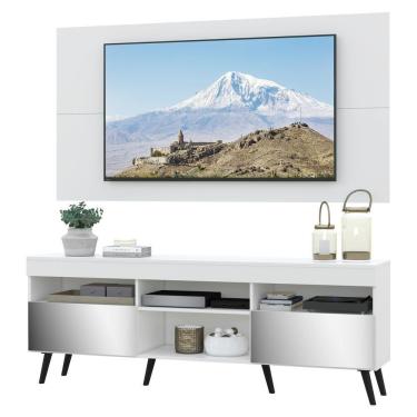 Imagem de Rack Com Painel Tv 65" Retrô Com Espelho Londres Multimóveis V3342 Branco/Preto Branco/Preto