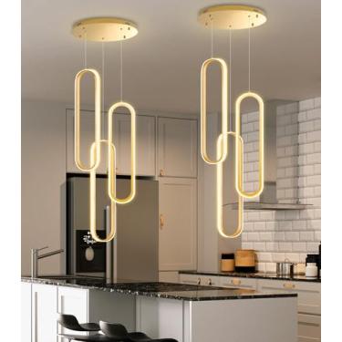 Imagem de Lustre moderno de 3 anéis de 198 cm, lustre glamoroso, regulável para sala de estar, cozinha, ilha, sala de jantar, lustres de teto dourados
