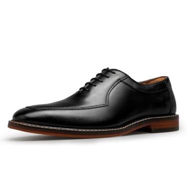 Imagem de Sapato social masculino de couro genuíno Oxford para homens, clássico, confortável, formal, negócios, cadarço sem vincos, sapatos sociais masculinos, Preto, 39