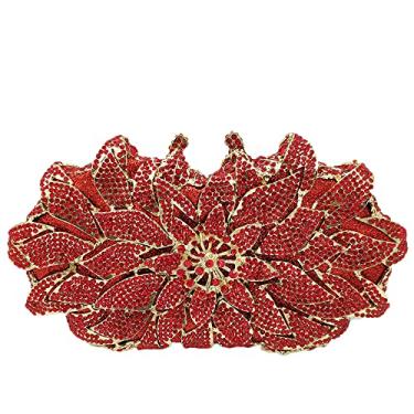 Imagem de Boutique De FGG Bolsas Mão Femininas Com Strass E Flores, Bolsa Para Festa Formal, Cristal, Casamento, Mini, Vermelha