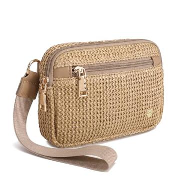Imagem de Haytijoe Bolsa clutch de palha para mulheres carteiras de pulso bolsas de praia pequena bolsa de verão essenciais para férias, Cáqui de palha, Small, Casual