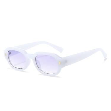 Imagem de Óculos de sol feminino oval com design gradiente, viseira retrô com rebite, óculos para atividades ao ar livre, proteção UV400, branco, BH01