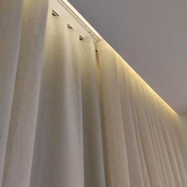 Imagem de Cortina Para Sala/ Suíte Voil Linho + blackout 100% Trilho Suíço Duplo