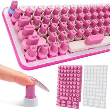Imagem de 70 peças adesivos universais para teclado com unhas longas, bolhas autoadesivas para teclado, tampa de teclado para unhas longas de acrílico, capa de silicone em forma de coração para mulheres e