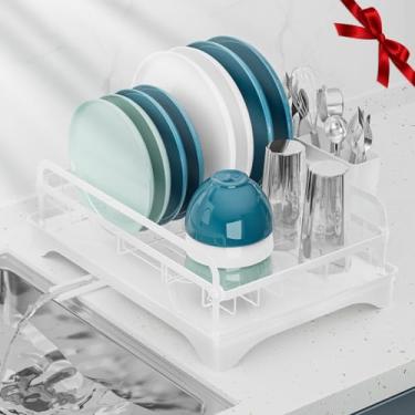 Imagem de arshray Escorredor de pratos para cozinha – Escorredor de pratos para balcão de cozinha, escorredor de pratos com drenagem automática e bico ajustável, suporte para lava-louças com suporte de talheres