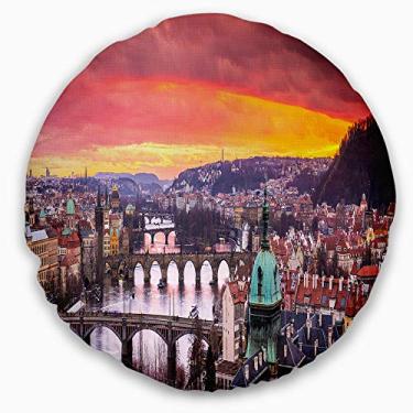Imagem de Designart Pontes em Praga Paisagem Panorâmica Sala de estar Redonda, Sofá, Travesseiro + Capa de Almofada Impressa em ambos os lados 40 cm