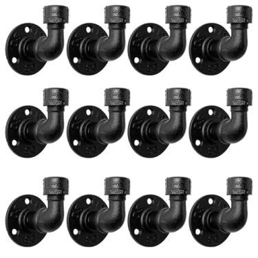 Imagem de Home TZH Ganchos de toalha de banheiro para pendurar, pacote com 12, suporte de toalha de cachimbo industrial vintage, gancho de parede preto decorativo para casa de fazenda, banheiro, cozinha