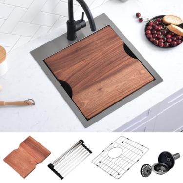 Imagem de Pia de barra de cozinha preta de 43 cm, Scamall 43 x 48 x 23 cm, pia de barra pequena, de aço inoxidável, preta, lavatórios de bar de cozinha SM021-3SBG-2