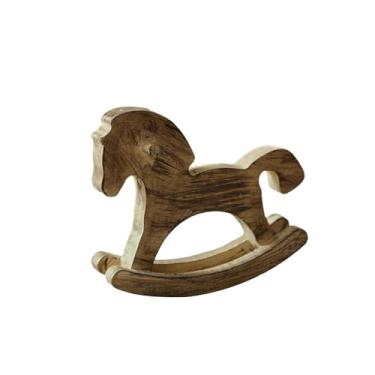 Imagem de Generic Decoração de mesa de cavalo de balanço de madeira, brinquedo de mesa artesanal, presente de inauguração, lembrança, decoração de Natal exclusiva, Marrom